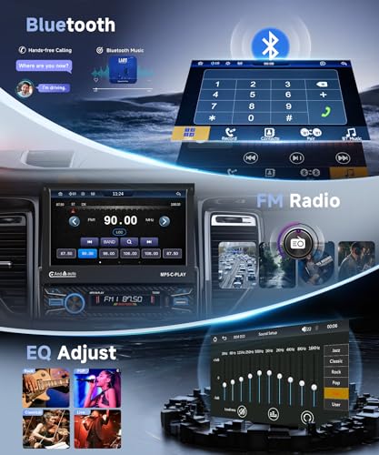 Single Din Car Stereo Touch Screen Flip Out Wireless Carplay Android Auto, 7 Inch Car Radio 1 Din with Bluetooth 5.1 FM Radio Mirror Link EQ/TF/USB/AUX Rear View Camera Steering Wheel Control - style: Electric Retractable Screen with Carplay