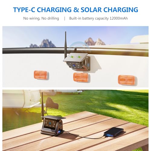 2 Magnetic Solar Wireless Backup Cameras 7" Touchscreen IPS Monitor - size: 7"-2 Cameras