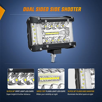 Nilight Side Shooter LED Lights 2PCS 4.3 Inch with Wiring Kit for Truck SUV - color: White Side Shooter Pods + Wiring