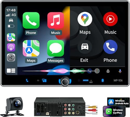 PLZ Single Din Car Stereo Wireless Apple Carplay Android Auto Radio, 10.1" Car Play Touch Screen, Bluetooth 5.3 Car Audio Receiver, 4.2 Channel 240W, Subwoofers, Backup Camera, Navigation, FM/AM, SWC - size: 10.1"