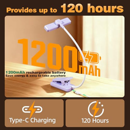 VAVOFO 24 LEDs Rotatable Book Light, Rechargeable Clip Reading Lamp Purple - color: Purple