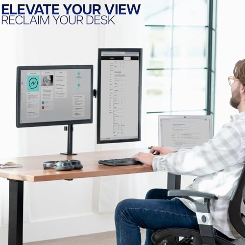 VIVO Dual Monitor Desk Mount, Heavy Duty Fully Adjustable Steel Stand, Holds 2 Computer Screens up to 24 inches and Max 22lbs Each, Black, STAND-V024 - color: Black, size: 13" - 24"