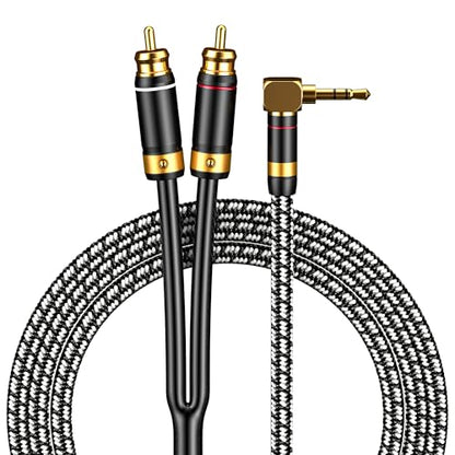 Audiophile RCA Cable, [2M/6.5Feet, Silvered-Plated Copper core] 3.5mm Male to 2RCA Male Stereo Audio Adapter Cable with Outer diameters 6.5mm for Smartphones, Tablets, Speakers, HDTV - size: 6.5 Feet (2M), style: Right angle 3.5mm to 2 RCA