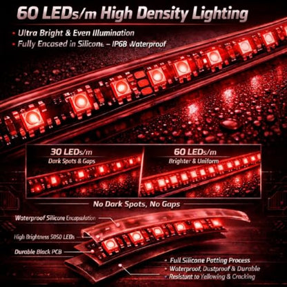 12V Marine Boat LED Light Strip Super Bright, 2 Pack 4FT IP68 Fully Waterproof RV Front Cap Lights, Golf Cart Underglow Roof Lights Strip for Truck ATV UTV SUV Car Pickup Trailer, Cuttable, Red - color: Red, size: 4FT