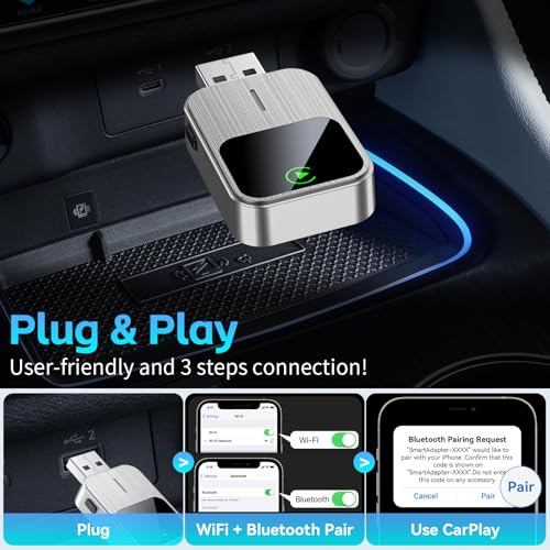 Plug and Play Wireless CarPlay Adapter for iPhone - color: silver