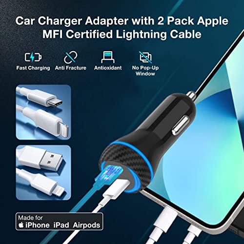 MOCA USB-C Car Charger, 51W USB-C & USB-A 2-Port PD/QC 3.0 Car Power Adapter W/ 2pcs 3.3ft A-P/C-P Cable Car Charger for iPhone 17/16/15 Series, Samsung Galaxy S25/S24/S23 Series, iPad Pro, AirPods - color: Carbon Fiber Texture