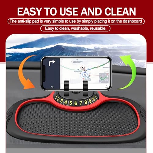 1 PC Car Multi-Function Anti-Slip Pad, 9.45" x 7.48" 360 Degree Rotating Phone Holder Parking Number, Dashboard Anti-Scratch Storage Pad for Keys Sunglasses, Universal for Cars (Black #1)