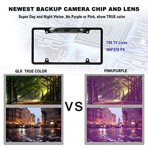 GLK License Plate Backup Camera HD Front Rear View Reverse Camera with 7 LED Night Vision 170 Degree Viewing Angle, Waterproof, for Cars