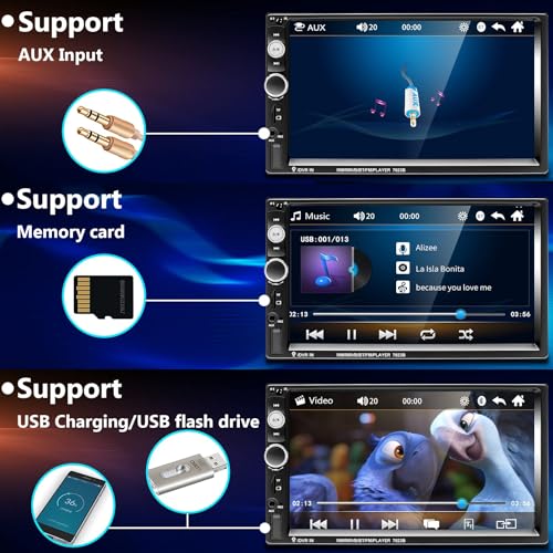 Podofo Double Din Car Stereo Radio 7 Inch Touch Screen Bluetooth Handsfree Mirror Link USB SD FM Audio Receiver with Backup Camera Wireless Steering Wheel Control - style: 7 Inch with Mirror Link