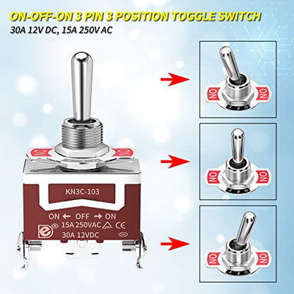 Joinfworld Waterproof Toggle Switch 12V DC 30A On Off On 3 Way SPDT 12 Volt Heavy Duty Marine Toggle Switch 3 Position 3 Pin with Weatherproof Boot Cap Cover for Car Auto Truck Boat - 3 Pack - style: ON-OFF-ON