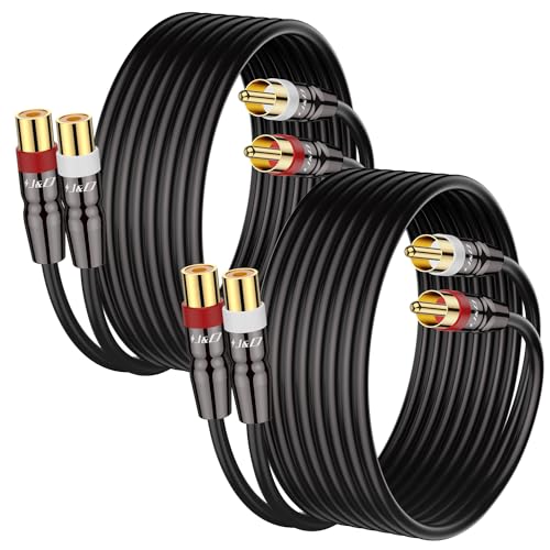 J&D 2 RCA M/F Stereo Audio Cable, 2-Pack Copper Shell Gold-Plated 2 RCA Extension Cable Male to Female Stereo Audio Extender Cord Adapter, 6 Feet - size: 6 Feet