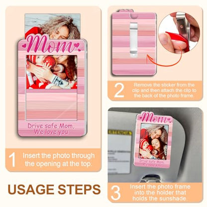 Pink Car Visor Picture Frame for Mom, Drive Safe Photo Clip - color: pink