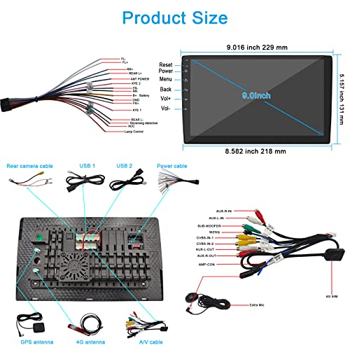 9 inch Android car Stereo Double din car Radio Head Unit Wireless carplay Android auto QLED Touchscreen GPS Navigation Bluetooth WiFi dsp Backup Camera SWC Mirror Link Universal Multimedia Player - color: 9 Inch 4G+64G+Car Play and Android Auto
