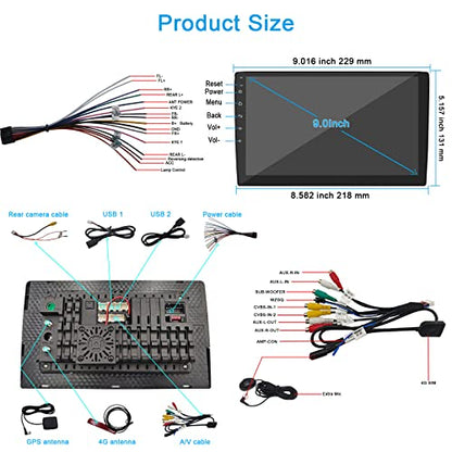 9 inch Android car Stereo Double din car Radio Head Unit Wireless carplay Android auto QLED Touchscreen GPS Navigation Bluetooth WiFi dsp Backup Camera SWC Mirror Link Universal Multimedia Player - color: 9 Inch 4G+64G+Car Play and Android Auto