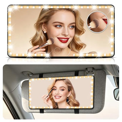 ELZO Car Sun Visor Vanity Mirror with Light, Magnifying Glass Rechargeable Car Makeup Mirror with 3 Light Modes & 88 LEDs, Dimmable Touch Led Screen, Gifts for Women Girl, Universal for SUV Car Truck