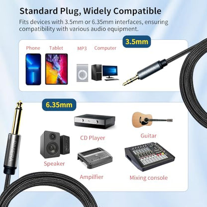 RIVIERA 20FT/6M 3.5mm 1/8" TRS to 6.35mm 1/4" TS Cable Braided Sheild Pure Copper Wire 24K Gold Plated Low Noise Cable with Braided Nylon Jacket for Digital Players & Musical Instruments 20FT - color: 1/4-1/8 TRS Black, size: 20FT/6.0M