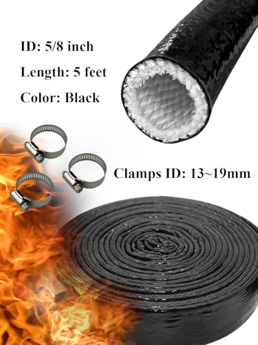 YAMAKATO 5/8" ID Heat Shielded Fire Thermo Armor Fire Sleeve (Black, 5FT) - size: 5/8" ID x 5FT