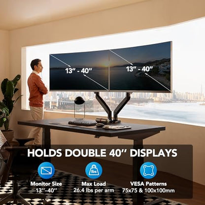 HUANUO Dual Monitor Stand for 13″–40″, Premium Dual Monitor Mount with USB, Height Adjustable Monitor Stand for 2 Monitors, VESA Mount with Clamp/Grommet Base, Holds 26.4lbs per Arm, HNDS7 (Pack of 2) - size: 13-40 Inch (Pack of 2)