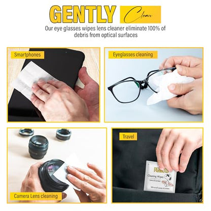 Snoopy Lens Wipes for Eyeglasses (50 Count) Disposable Eye Glasses Cleaner Wipes - Pre-Moistened Cleaner for Phone Screen, Camera & More - Scratch-Free & Streak-Free - 6 x 5 Individually Wrapped - size: 50 Pack