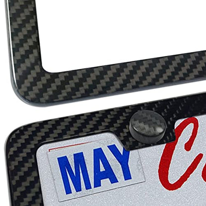 BGGTMO Real Carbon Fiber License Plate Frame, Stainless Steel Base, 1 Pack - color: Real Carbon Frame-2 Holes