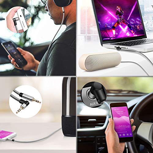 90-Degree Right Angle Aux Cord 50ft, 3.5mm Audio Cable Nylon Braided, Hi-Fi Stereo Sound for Car Stereo, Headphones, Speakers, Desktop Gaming - No Bulk, No Strain - size: 50ft