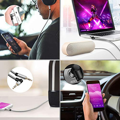 90-Degree Right Angle Aux Cord 20ft, 3.5mm Audio Cable Nylon Braided, Hi-Fi Stereo Sound for Car Stereo, Headphones, Speakers, Desktop Gaming - No Bulk, No Strain - size: 20ft