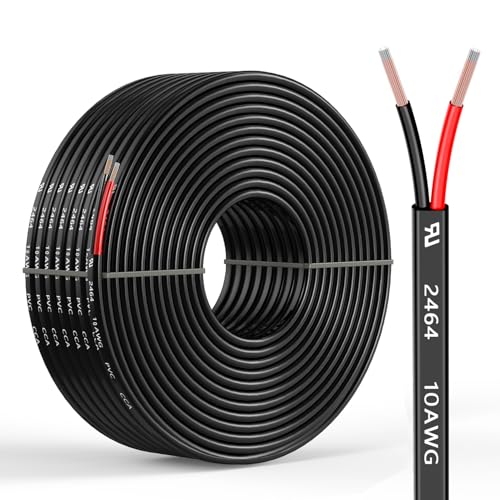 10 Gauge 2 Conductors 50FT Electrical Wire, Flexible Low Voltage PVC Copper Clad Aluminum Extension Cord for Car Speaker Wire, Car Lighting, LED Wire, Outdoor Lighting, Residential Wiring, 12V/24V DC - size: 50FT, style: 10AWG