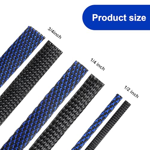 Xuniea 96ft Wire Loom Braided Cable 1/4, 1/2, 3/4 Inch,Black and Blue - color: Black and Blue, size: 1/4, 1/2, 3/4 Inch