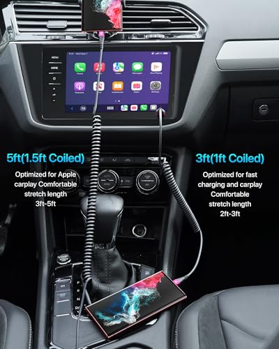 USB A to USB C Cable for Car, 2Pack 3FT Coiled USB C Cable Fast Charging - color: Rose Red, size: 3FT, style: USB A to USB C