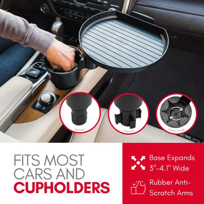 Macally Car Cup Holder Tray and Cup Holder Expander with Phone Slot - Enjoy Your Meal - 9" Car Food Tray Table and Drink Holder for Yeti, Hydroflask, etc. - size: Pro