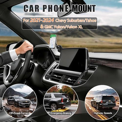 Car Phone Mount for 2021-2024 Chevrolet‌ Suburban/Tahoe & GMC Yukon/Yukon XL, Smart Auto-Clamping on 10.2" Touchscreen, 15W Wireless Fast Charging, Premium Aluminum Holder, Without Blocking Airflow - size: for Chevrolet Suburban | 2021-2024