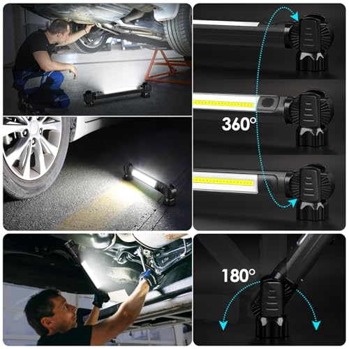 Ropelux Mechanic Work Light Bar with 2500LM 5200mAh Battery, Black 3 Pcs - color: Black