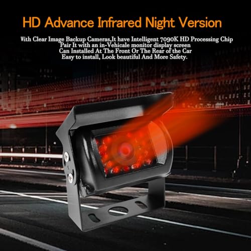 Car Rear View Reverse Backup Camera with 18 IR LED Night Vision, Waterproof IP68 Parking Backup Camera (12-24V) for Bus Truck Trailer RV Pickups Motorhome Vehicle Van +10m RCA Cable, Black