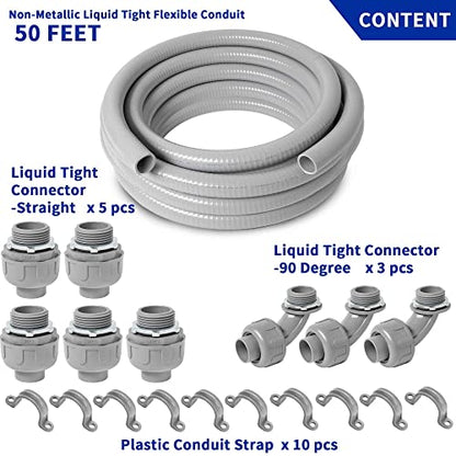 (1 inch Dia * 50 Feet) Yariwiz Flexible Electrical Conduit Liquid Tight PVC Conduit Kit with 5 PCS Coupling, 3 PCS Elbow and 10 PCS Strap, Sealtight Seal Flex Liquidtight Outdoor Non Metallic Grey - style: 1"-50ft Kit-Grey