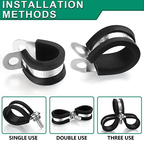 OURU 30pcs 3/8 Inch Stainless Steel Cable Clamps,Rubber Coated Cushioned Insulated Cable Clamp,Automotive Cable Wire Clamps,Pipe Clamps,Metal Clamp for Tube,Lines,Wire Cord Installation(Black,10mm) - size: 30pcs - 3/8"
