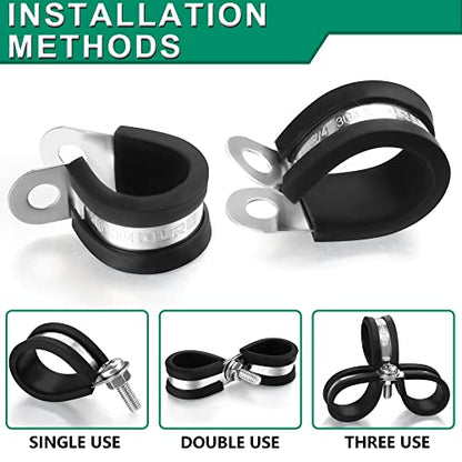 OURU 1/8 Inch Cable Clamps, Rubber Coated Insulated Clamps, 100pcs, 3mm - size: 100 PCS - 1/8 Inch