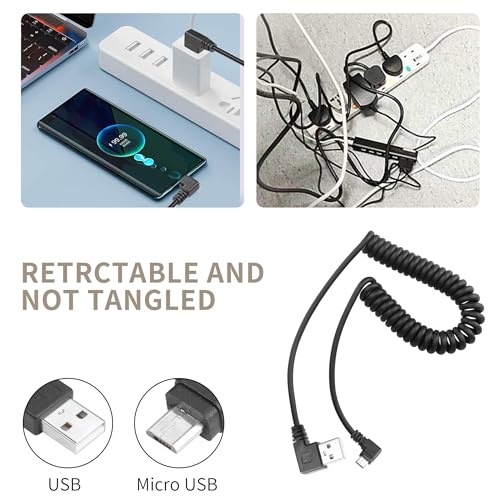 YACSEJAO Coiled Micro USB Cable, USB 2.0 to Micro USB 90 Degree Sync Charging and Data Transfer Spring Coiled Cord for Smartphone Tablet Wall and Car Charger (Dual Right)