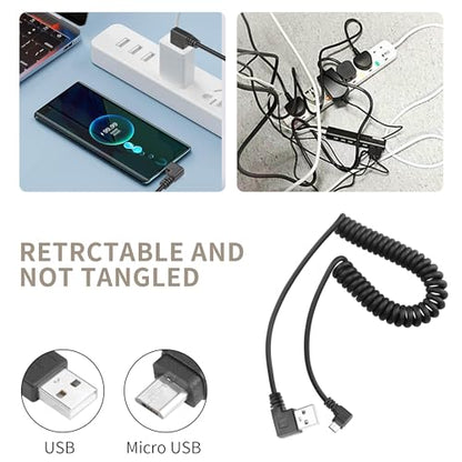 YACSEJAO Coiled Micro USB Cable, USB 2.0 to Micro USB 90 Degree Sync Charging and Data Transfer Spring Coiled Cord for Smartphone Tablet Wall and Car Charger (Dual Right)