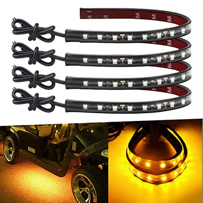 Keiurot 12V Led Light Strip for Car Motorcycle Golf Cart 12.5In Amber 4Pack - color: Amber Led Strip