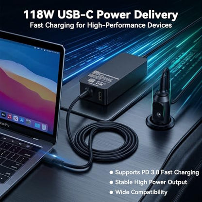 100W Laptop Car Charger USB-C for Dell/Lenovo/LG/HP/Samsung/MacBook Pro/Air