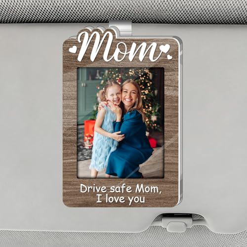 Car Sun Visor Photo Frame, Rustic Brown Wood Pattern Acrylic Picture Clip, We Love You Family Memory Holder for Car Truck, Thoughtful for Mom - color: brown