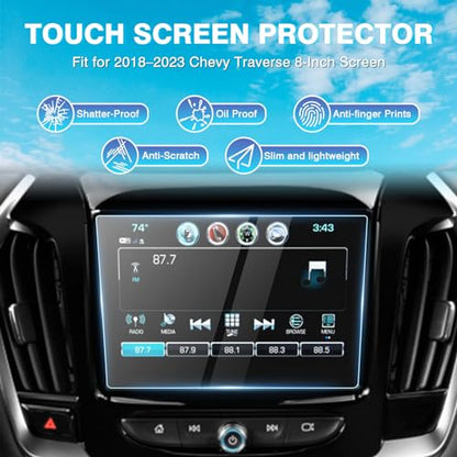 Karltys [Upgrade 2 Pack Screen Protector for Chevrolet Traverse 2018-2023 8-inch [No Glare & Fingerprint] Tempered Glass Chevy Traverse (LT Cloth/LT Leather/RS/Premier/High Country) Accessories - size: 8 inch 2018-2023 Chevy Traverse