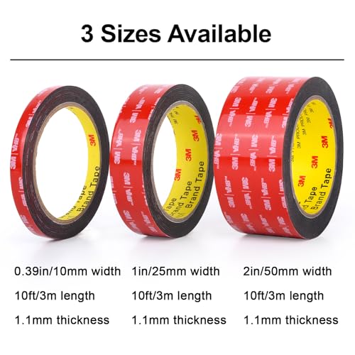 3M Double Sided Tape Heavy Duty Mounting Tape Strong Adhesive Tape Waterproof Foam Tape Picture Hanging Strips for LED Strip Light Indoor and Outdoor (2in X 10ft) - size: 2in x 9.85ft