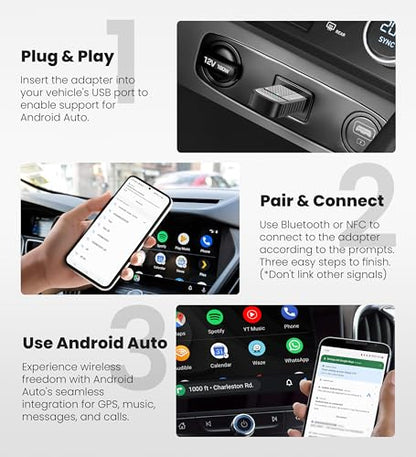 Bytewave Wireless Android Auto Adapter, USB A/C Car Dongle with NFC & WiFi