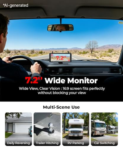 7.2" 1080P Solar Magnetic Wireless Backup Camera with Spilt-Screen Monitor - size: 7.2 inch