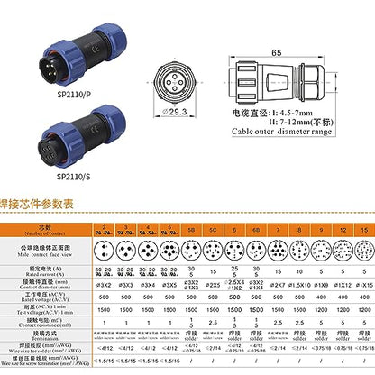 SP21 4 Pin Aviation Circular Waterproof Connector 30A Industrial Threaded Male Cable Plug and Female Screw-Mount Socket Gold-Plated Brass 11AWG for Indoor Outdoor LED Lighting - style: 4pin
