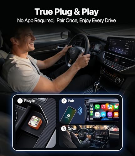 Wireless CarPlay Adapter for iPhone, Premium Glass Finish Design, 5s Auto-Connect, Mini Wireless CarPlay Dongle Compatible with Apple CarPlay, Plug & Play for Factory Wired Cars, Low Latency Coral