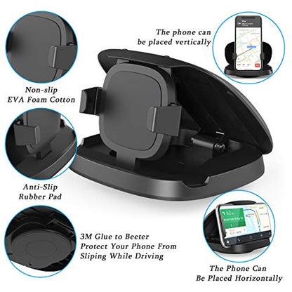 JOYEKY Cell Phone Holder for Car, Vertical Horizontal Car Phone Mount with 360° Rotate Dashboard Cradle Compatible iPhone Samsung Galaxy Android Smartphones, GPS Devices - color: Black