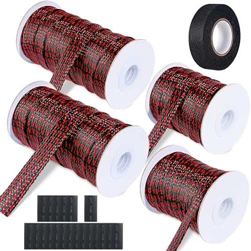 132 ft Expandable Braided Cable Sleeve Wire Loom PET Wire Sleeving，Wrap Management Mesh for Audio Video and Other Home Device Cable Automotive Wire - (1/2 Inch, 1/4 Inch, 3/8 Inch,3/4 Inch, Red) - color: Red