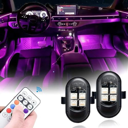 Upgraded 4PCS Mini Car Wireless LED Strobe Lights with Remote Control Wireless LED Lights for Car Motorcycle Bicycle Bike USB Rechargeable 8-Color Car Ambient Lighting Car Led Lights Interior